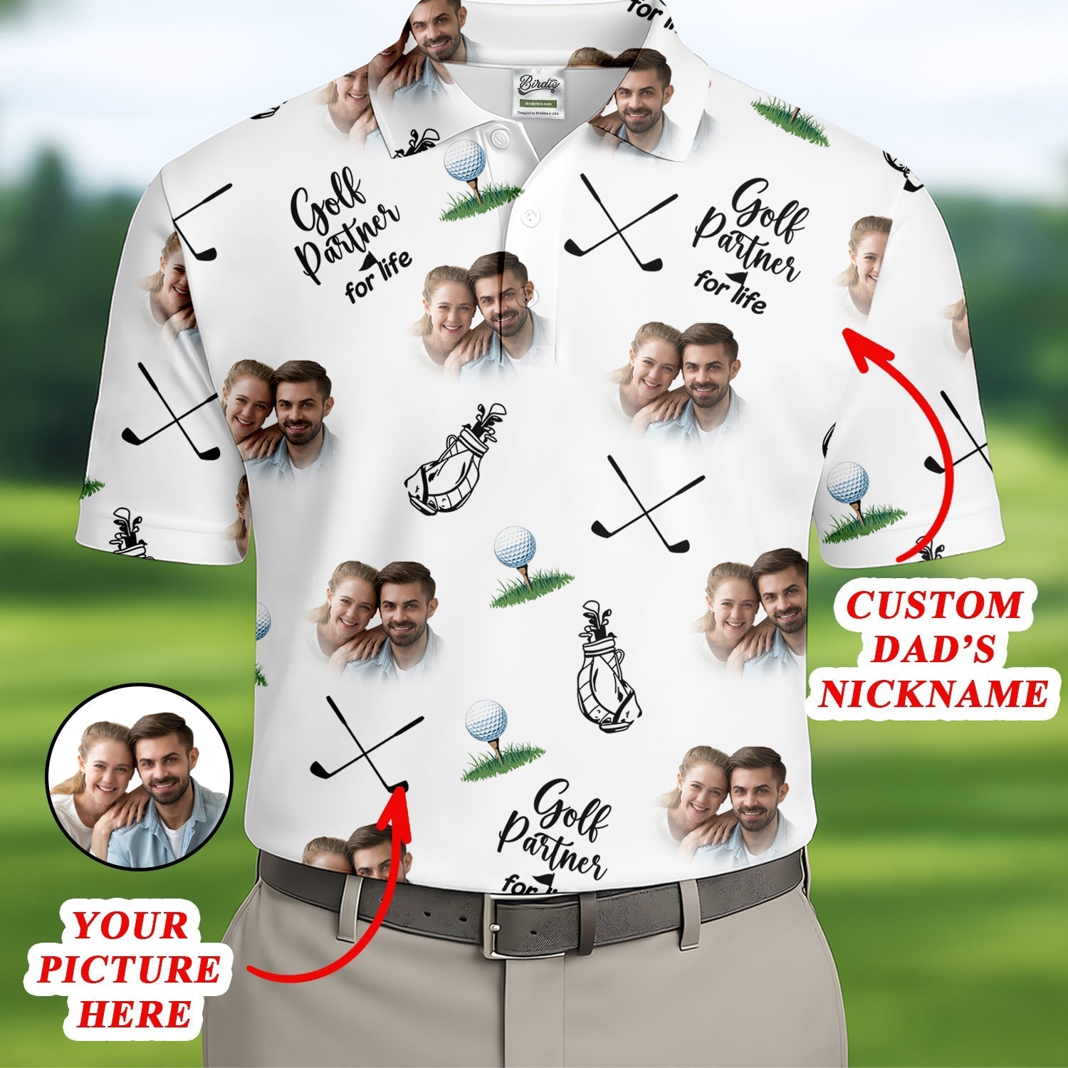 Golf Partner For Life Custom Photo White Golf Tops For Men, Valentines Golf Gift, Golf Gift For Men