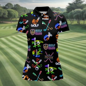 Neon Golf Clubs Womens Golf Polo Shirt, Ladies Golf Shirts, Womens Golf Wear