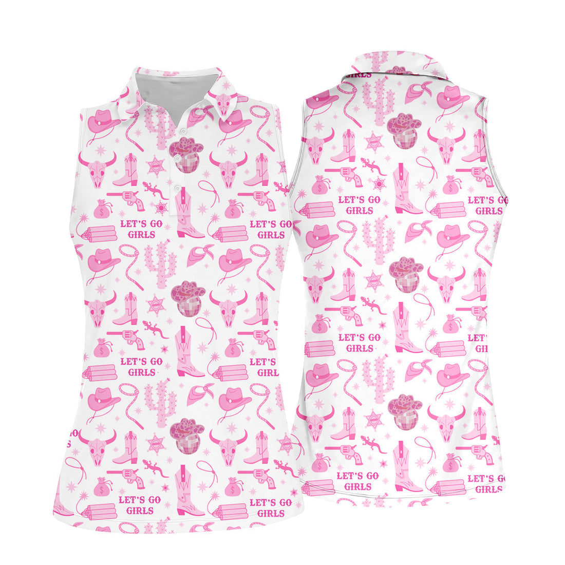 Let's Go Girls Funny Sleeve Polos Womens, Custom Ladies Golf Shirt