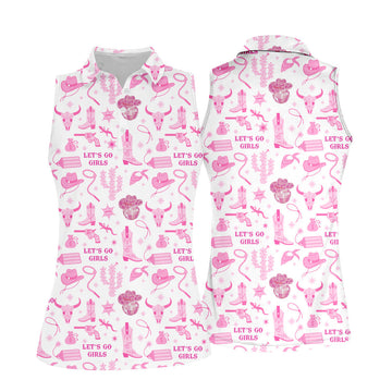 Let's Go Girls Funny Sleeve Polos Womens, Custom Ladies Golf Shirt
