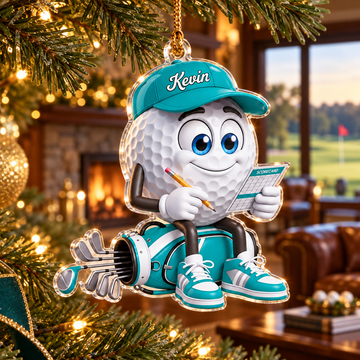 Custom Name Teal Golf Scorecard Acrylic Ornament, Christmas Ornaments, Golf Gifts