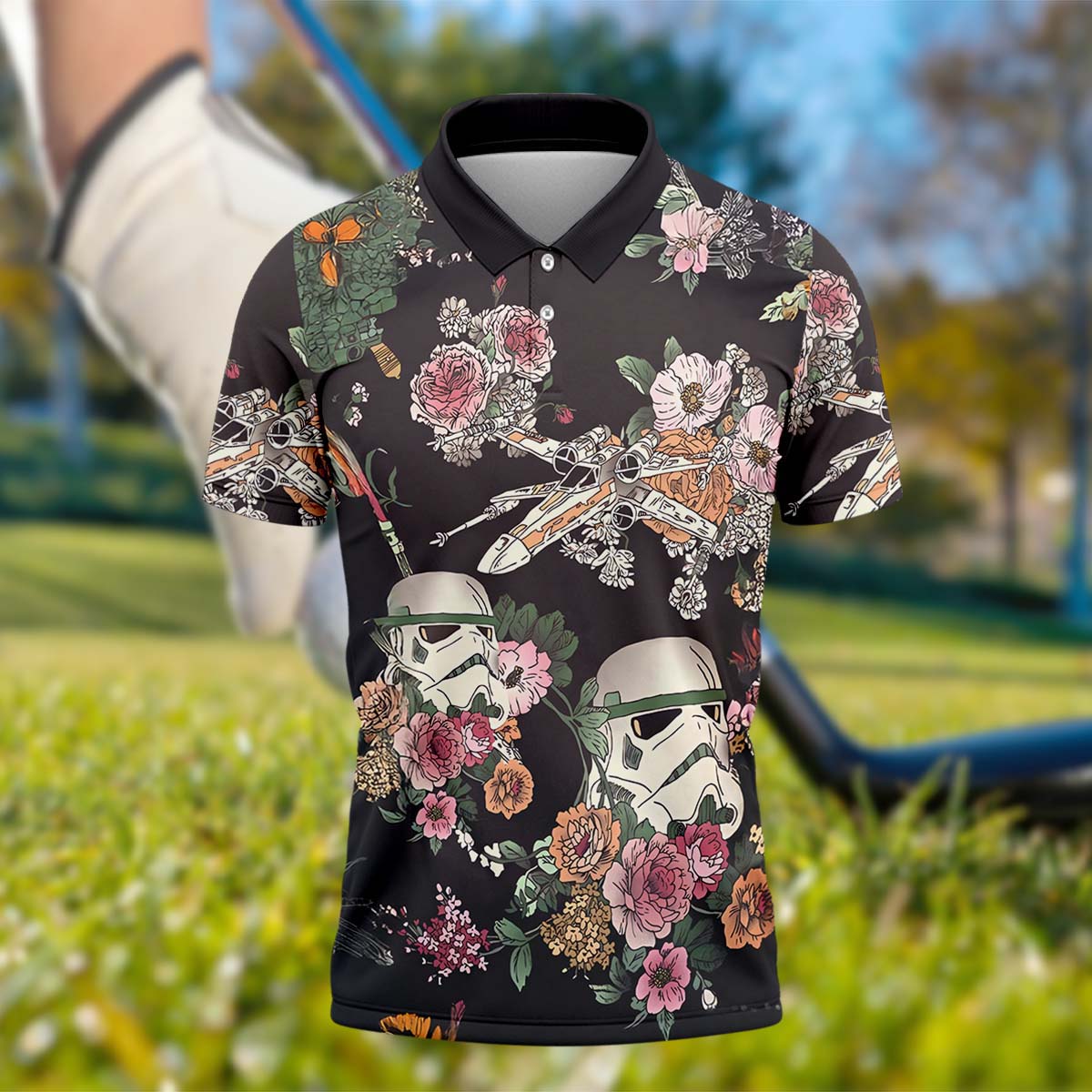 Floral Space Movie Men's Golf Polo ShirtGolfing Apparel, Mens Golf Gift