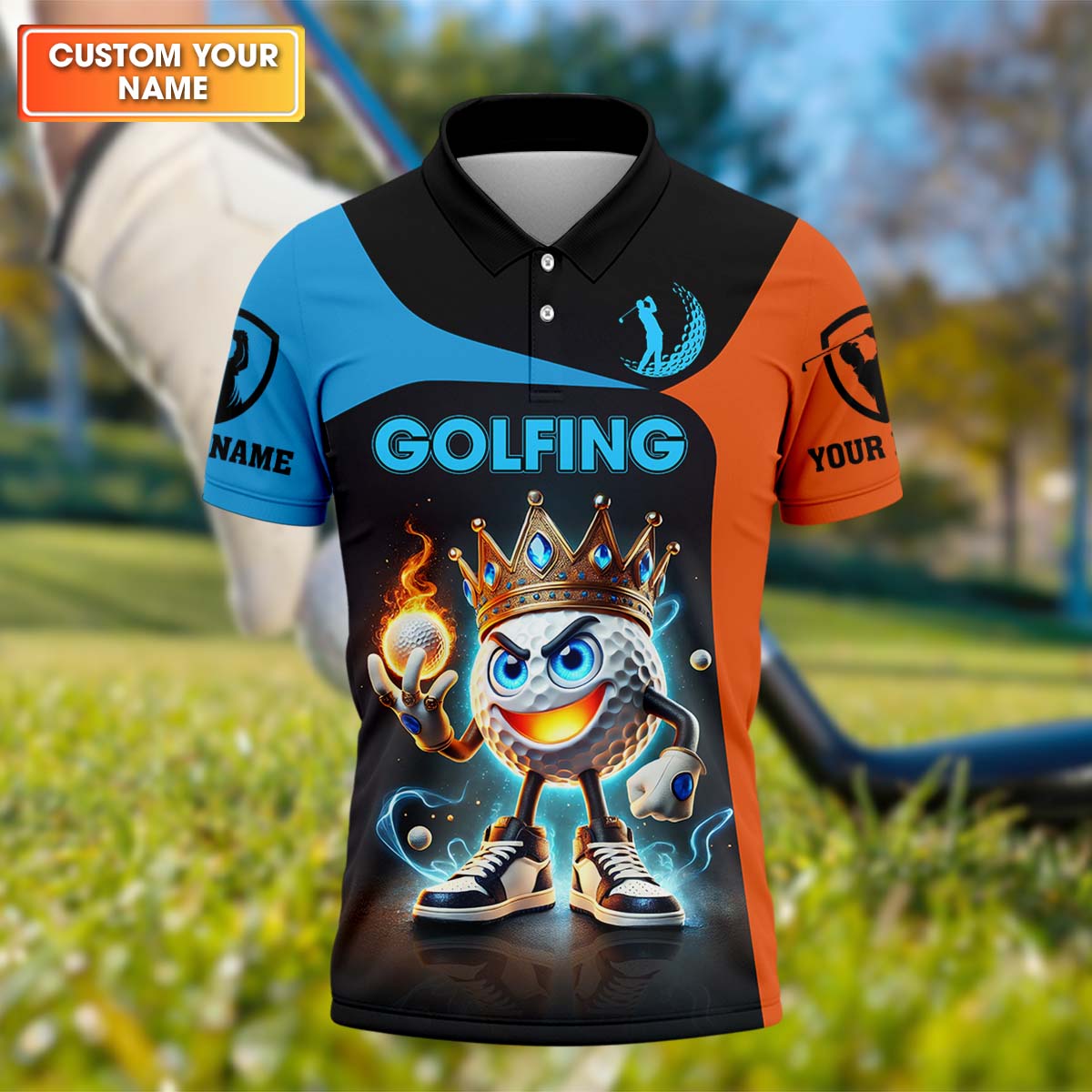 Fire Crown Funny Golf Polo ShirtGolfing Apparel, Golf Gift For Men