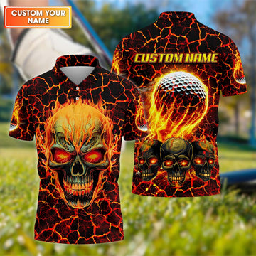 Custom Flaming Skull Men's Golf Polo Shirtunny Golf Shirt, Gift For Golfers