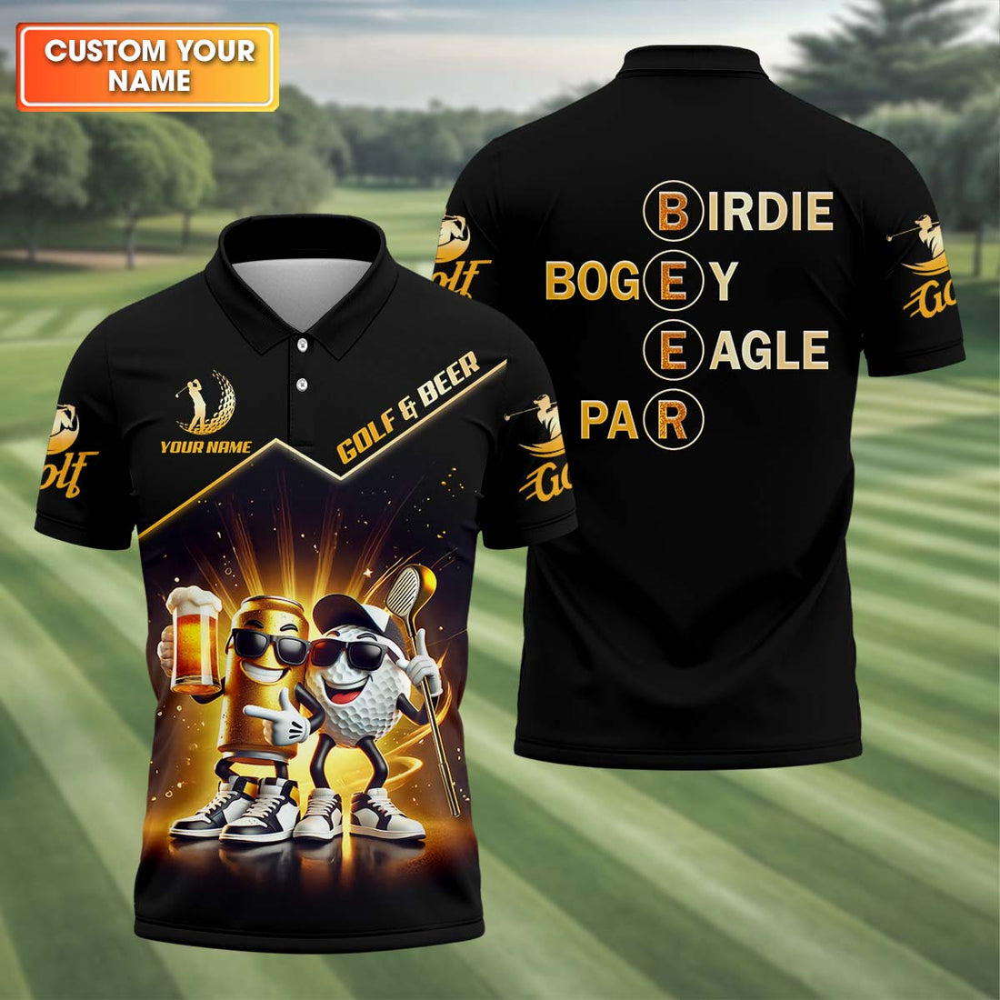 Golf And Beer Custom Men's Golf Polo ShirtFunny Golf Apparel, Fun Golf Shirts For Men