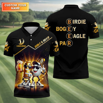 Golf And Beer Custom Men's Golf Polo ShirtFunny Golf Apparel, Fun Golf Shirts For Men