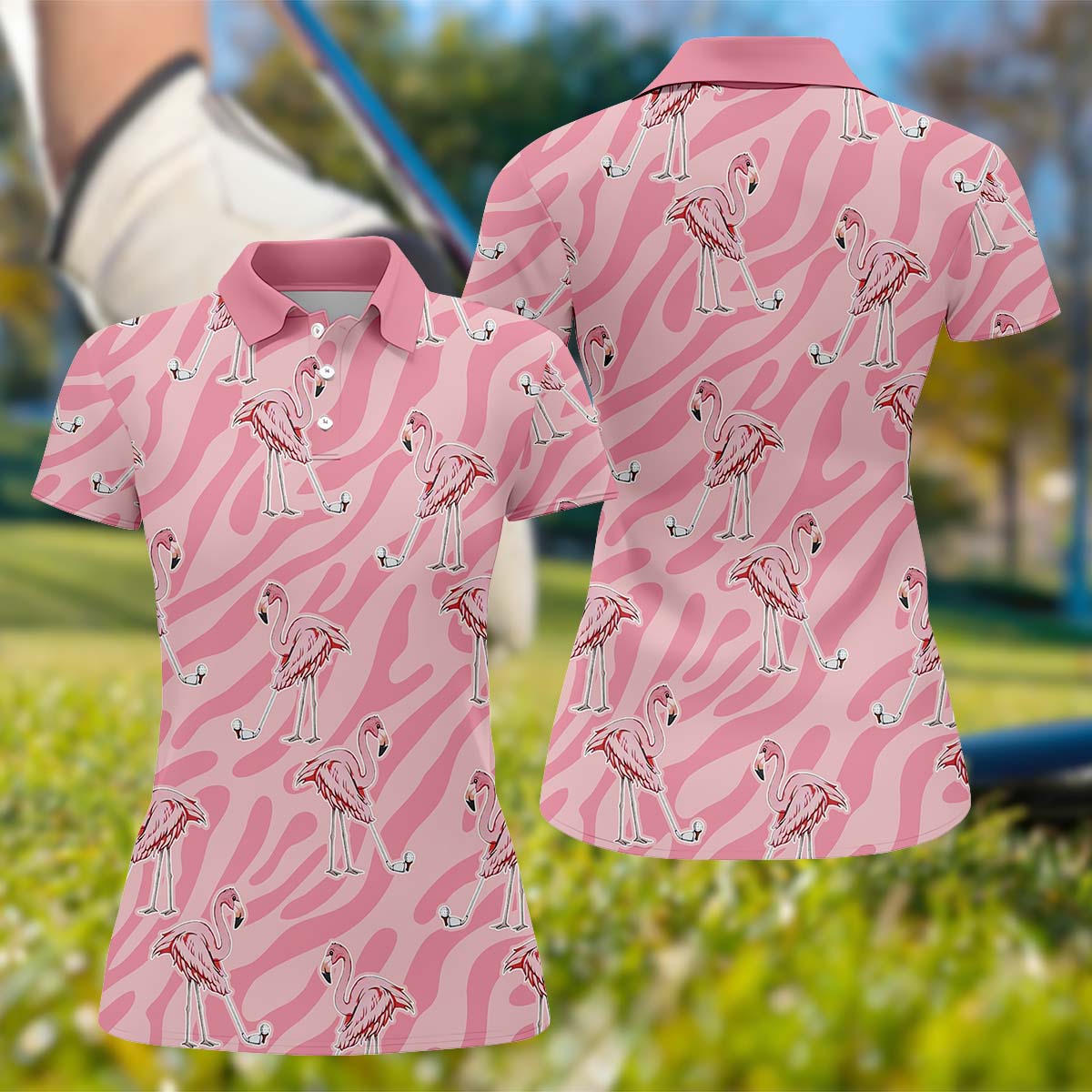 Pink Flamingo Women Golf Polo ShirtCustom Ladies Golf Shirt, Womens Golf Gifts