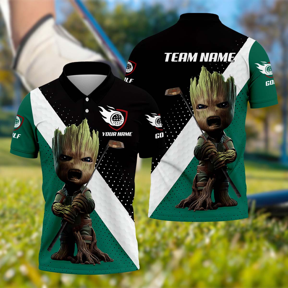Angry BabyGroot Custom Golf Polo ShirtGift For Golfers, Golf Gift Ideas