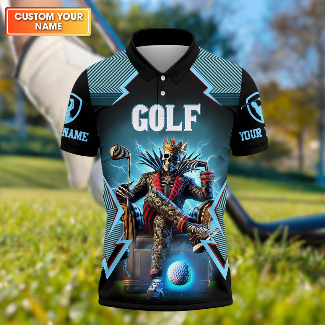 Skeleton King Custom Men's Golf Polo ShirtGolfing Apparel, Gift For Golfers