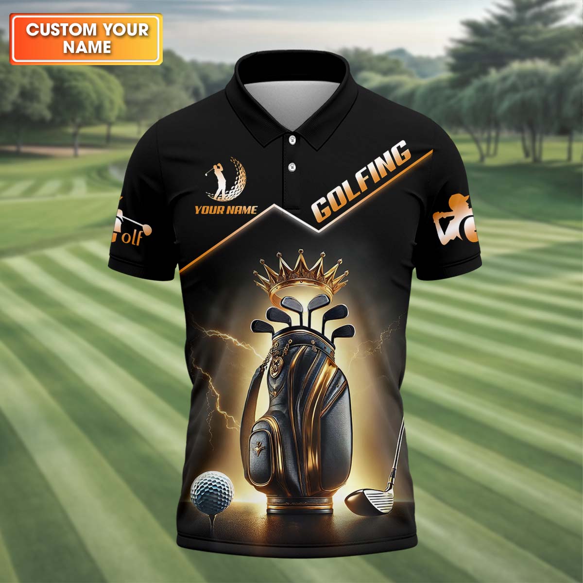 Golden Glory Men's Golf Polo ShirtGolfing Apparel, Mens Golf Gift, Funny Golf Shirt