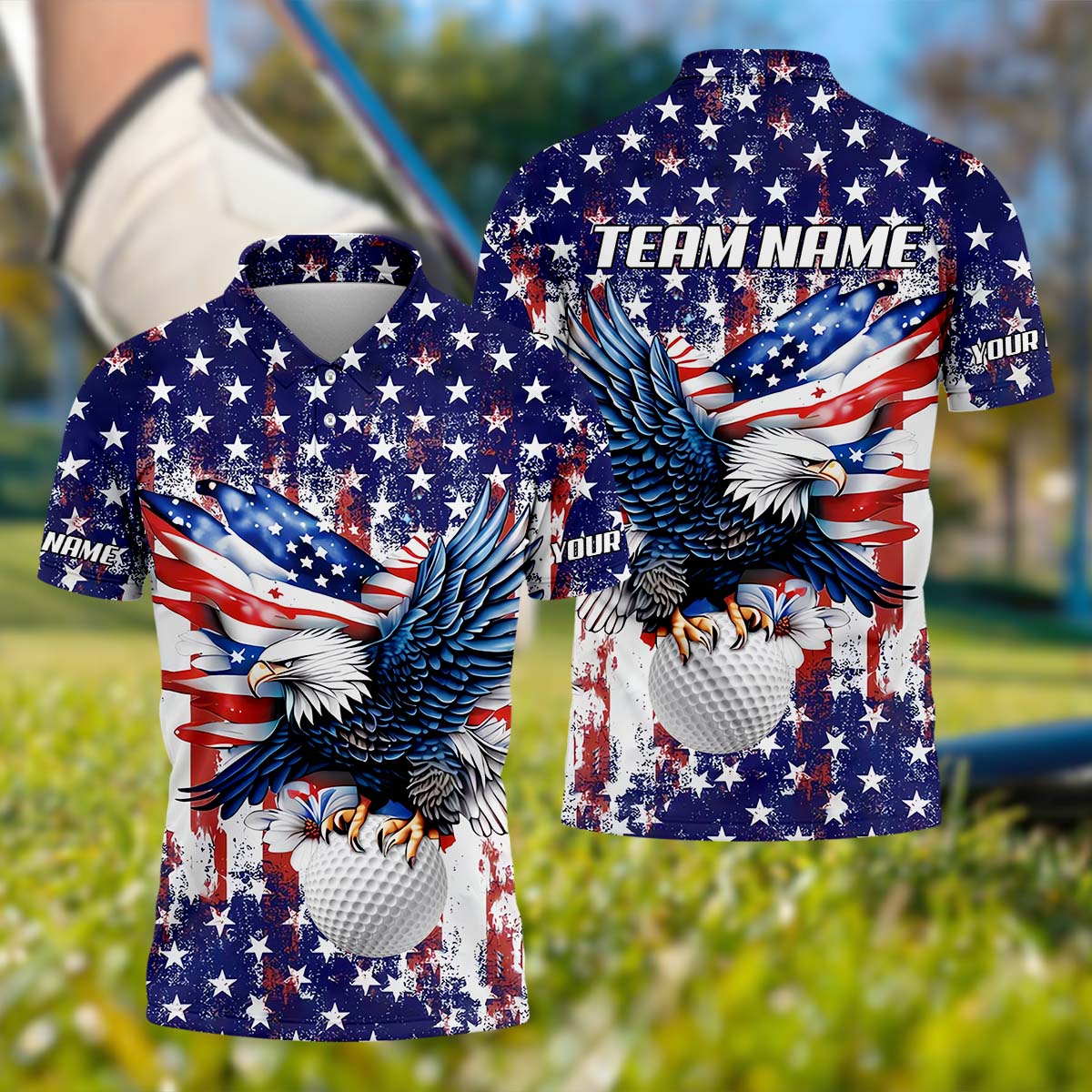 American Eagle And Star Custom Golf Polo ShirtGift For Golfers, Golf Gift Ideas, America 250 Anniversary Golf Shirt