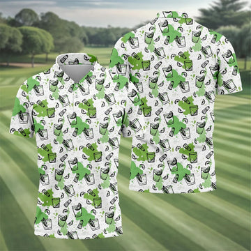 Green Cocktail Splash Pattern Golf Shirt, Mens Golf Shirts, Hawaiian Golf Shirt, Golf Polo Shirts For Men