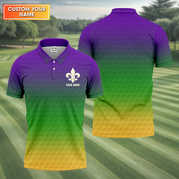 Purple Green Gold Golf Ball Pattern Mardi Gras Golf Shirt, Golf Tops For Men, Polo ShirtFor Men