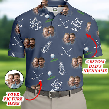 Golf Partner For Life Custom Photo Navy Golf Shirt, Valentines Golf Gift, Fun Golf Shirts For Men, Golf Gift For Men