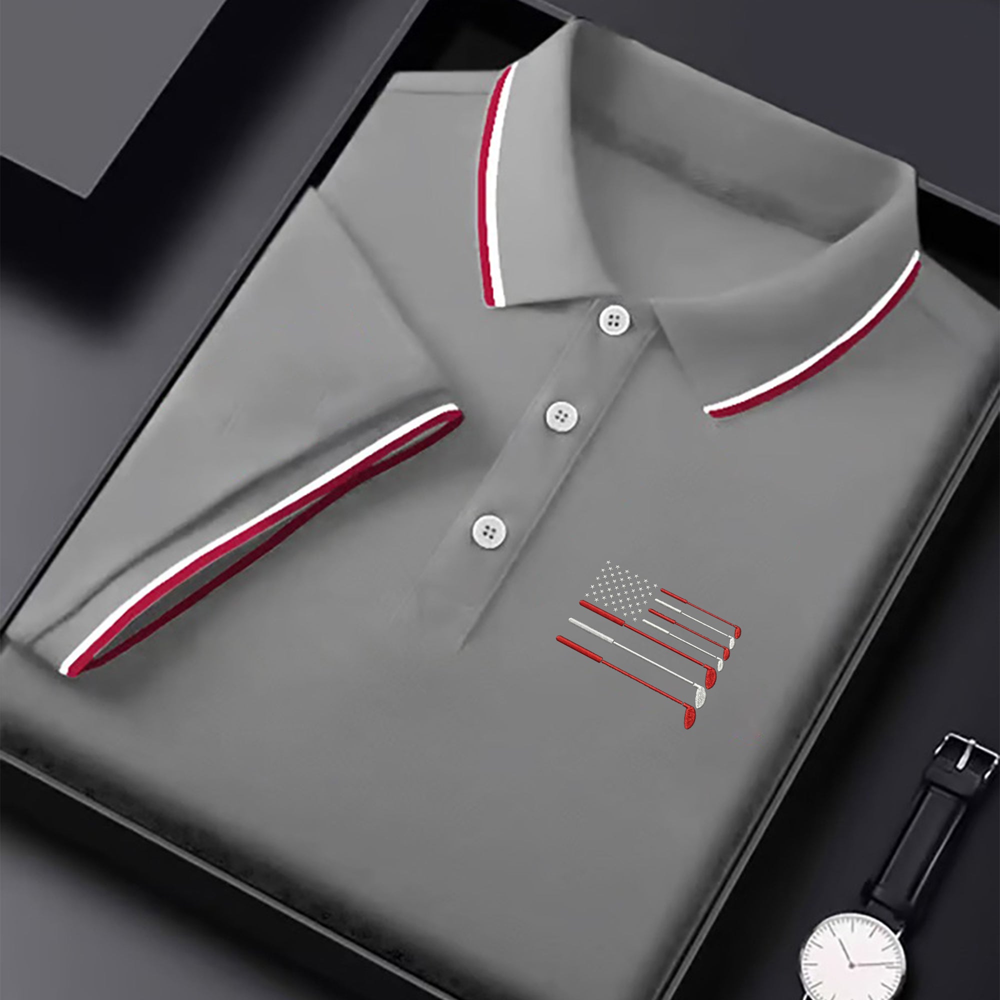 Golf Clubs US Flag Logo 250 Years Grey Golf Shirt, Patriotic 4th Of July Golf Shirt For Women