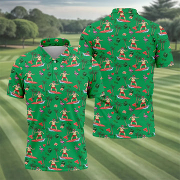 Surfing Santa Tropical Beach Golf Polo Shirt, Christmas Golf Shirt, Printed Golf Shirts, Golf Apparel For Men