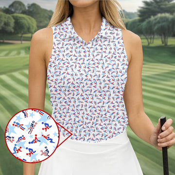 Funny Stick Figure Naughty Couple Red White Blue Ladies Golf Tops, 250th Anniversary Golf Shirt For Women