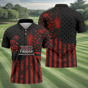 Red Friday American Flag Poppy Golf Polo Shirt, Mens Golf Apparel, Printed Golf Shirts