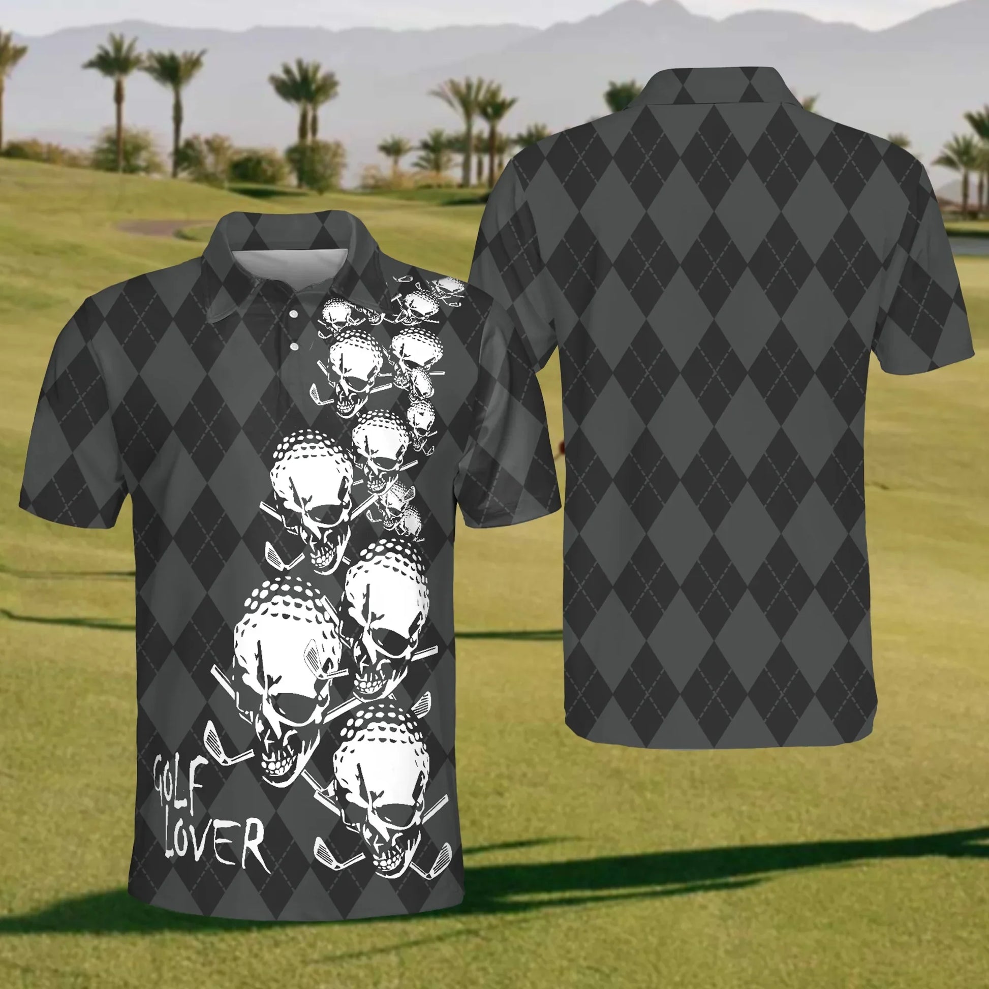 Golf Skull Mens Golf Polo ShirtMens Golf Shirt, Gift For Golf Lovers
