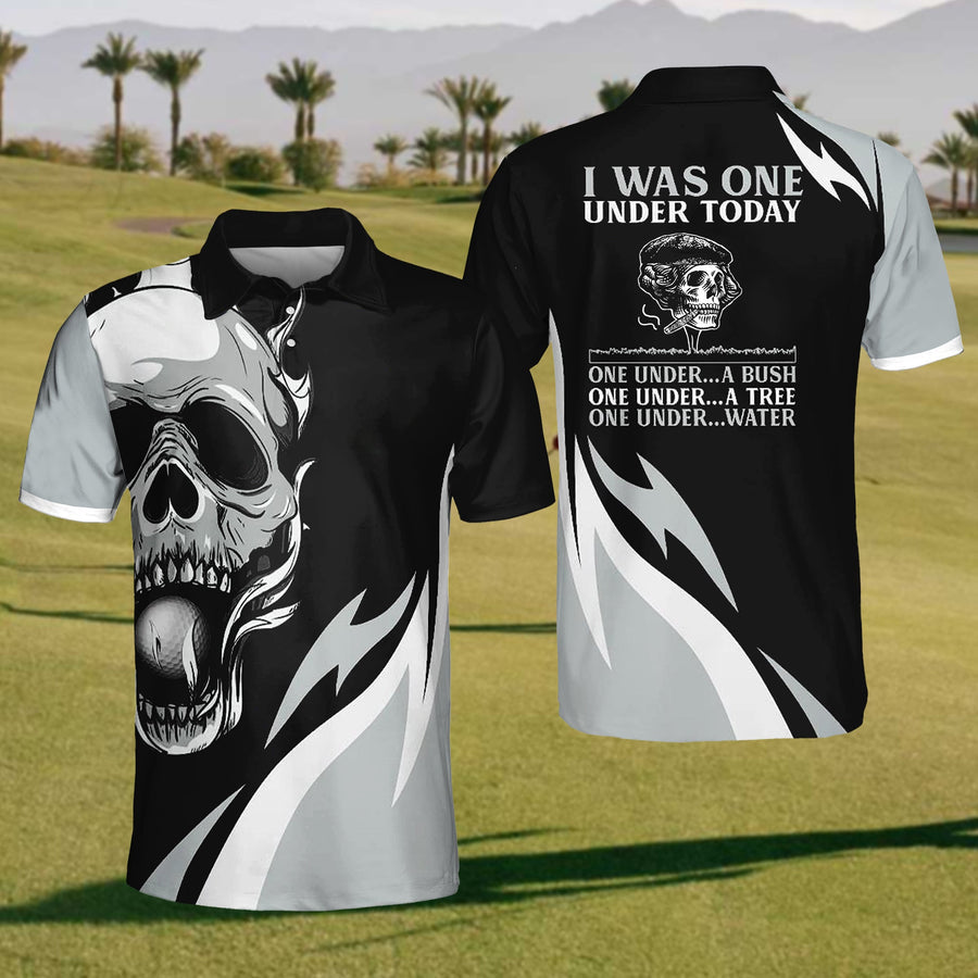 I Was One Under Today Skull Golf Polo ShirtGolfing Apparel, Mens Golf Gift