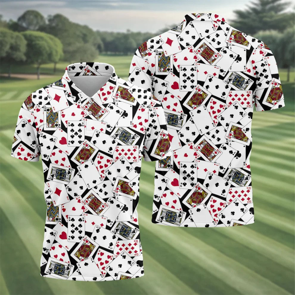 Playing Cards Poker Pattern Hawaiian Golf Shirt, Golf Polo Shirts For Men, Mens Golf Apparel
