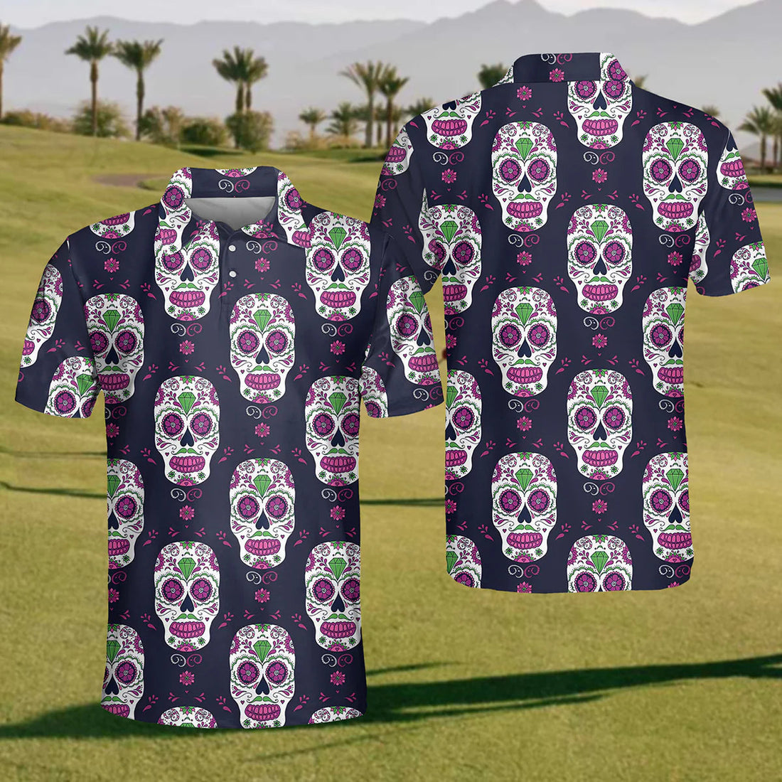 Day Of The Dead Mens Golf Polo ShirtMens Golf Gift, Mens Golf Shirt