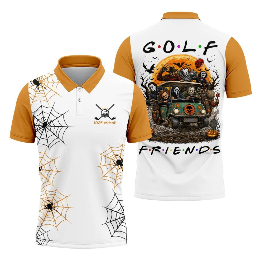 Custom Name Halloween Horror Character Golf Shirt, Golf Shirts For Men, Hawaiian Golf Shirt
