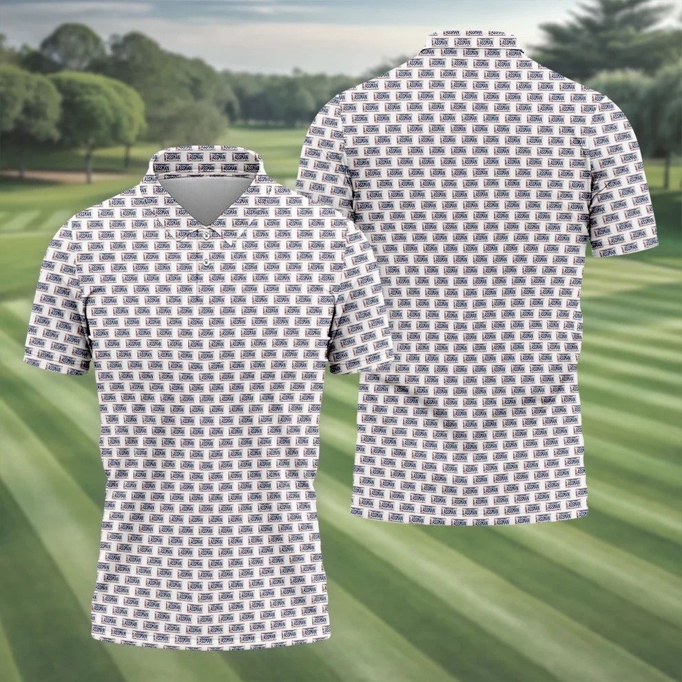 White New York Assman Pattern Polo Shirt, Mens Golf Shirts, Hawaiian Golf Shirt, Golf Polo Shirts For Men
