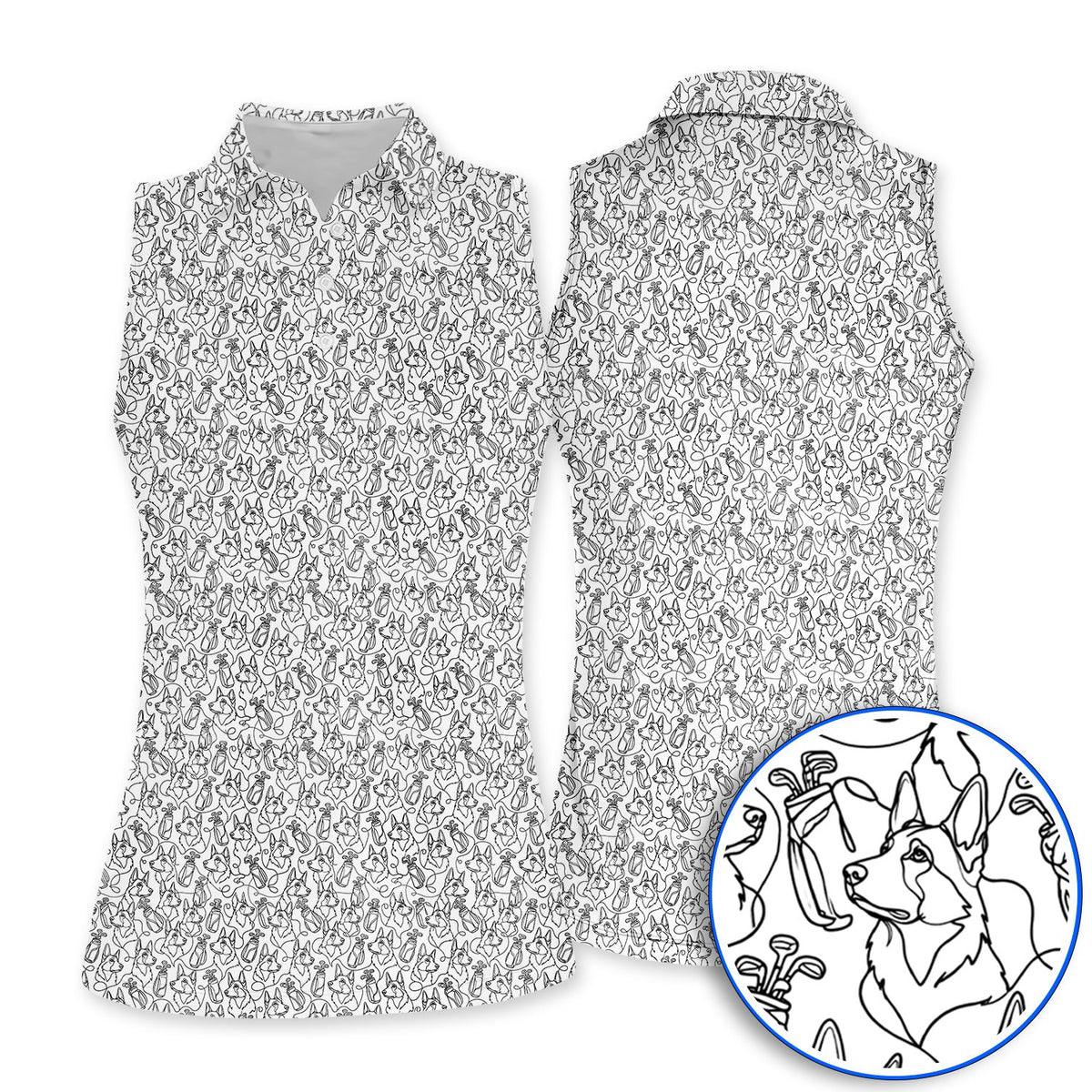 German Shepherd Line Art Golf Shirt, Crazy German Pattern Golf Shirt, Golf Gift For Golfers