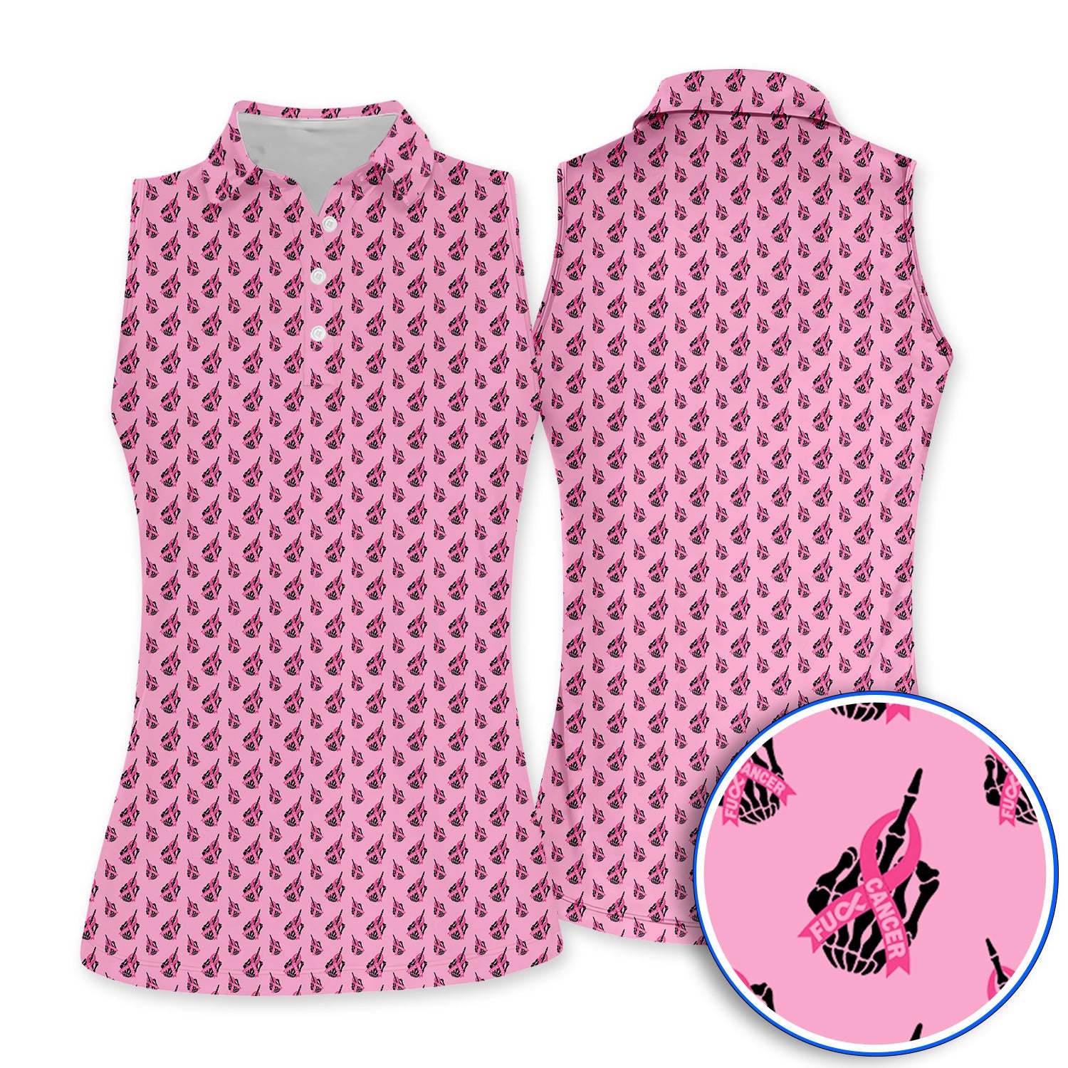 Breast Cancer Awareness Golf Polos, Pink Ribbon Pattern Golf Shirt For Breast Cancer Support, Golf Gift For Golfer