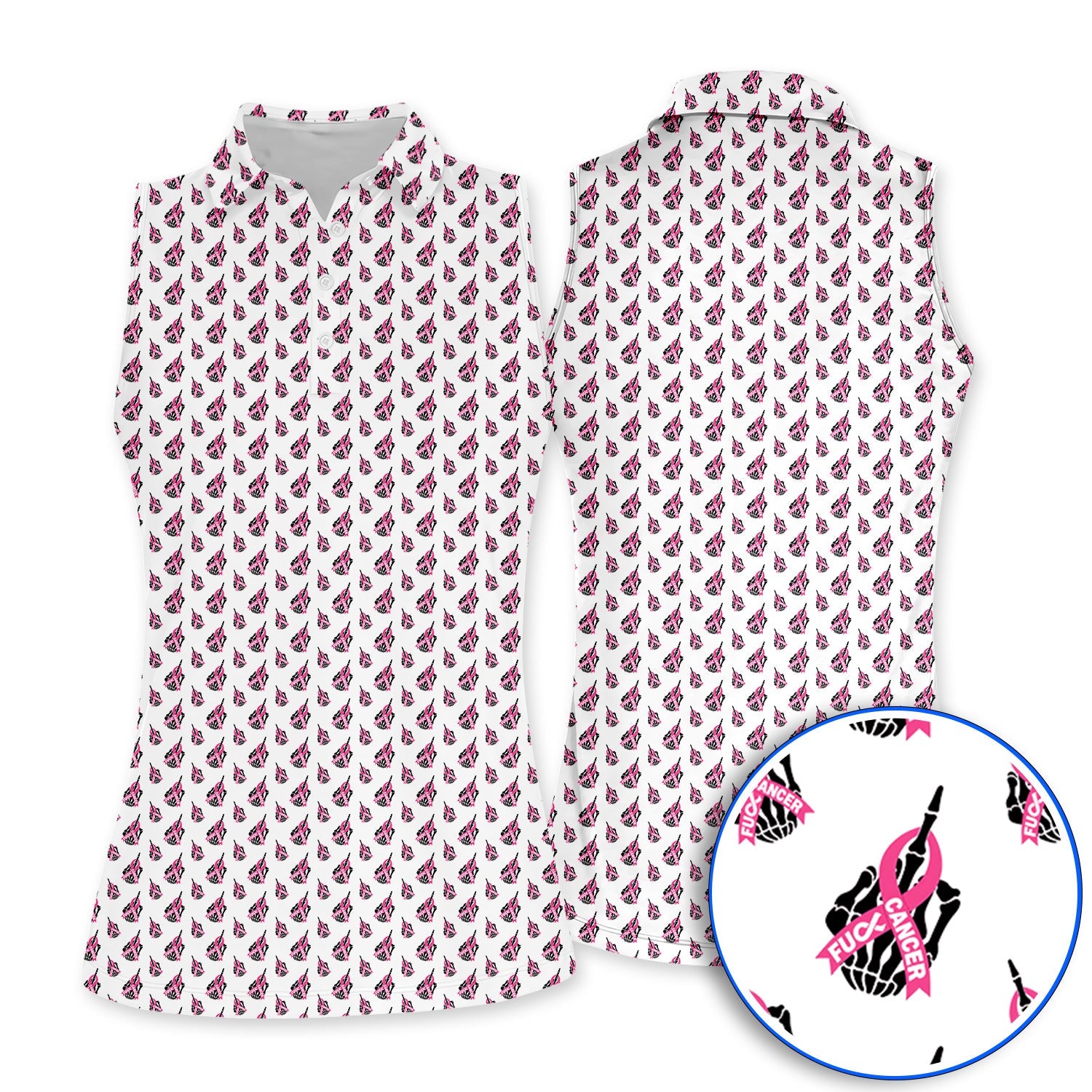 Breast Cancer Awareness Golf Polos, Pink Ribbon Pattern Golf Shirt For Breast Cancer Support, Golf Gift For Golfer