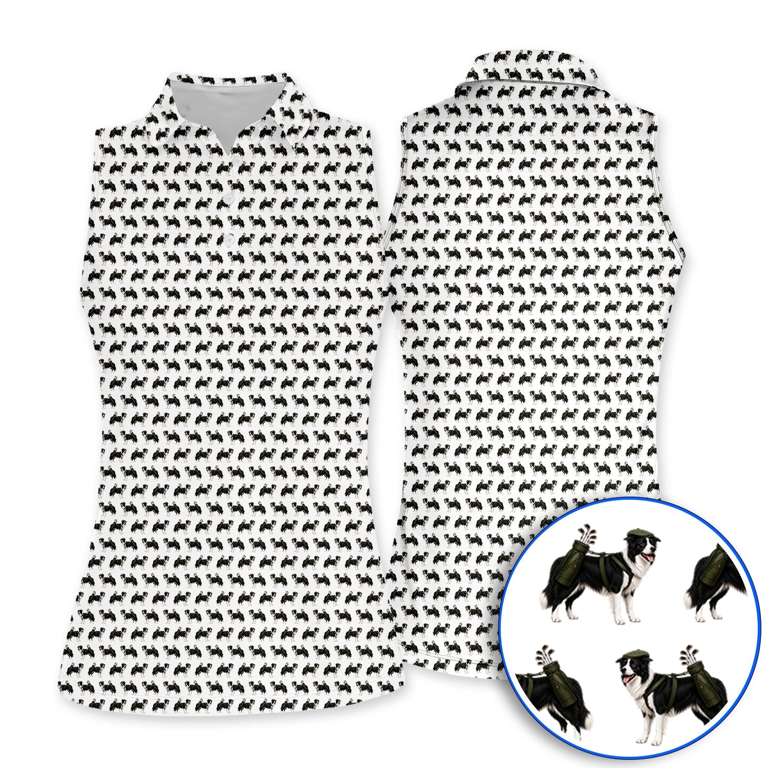 Funny Border Collie Golf Polos, Border Collie Pattern Golf Shirt for Golfer, Dog Lovers Golf Gift
