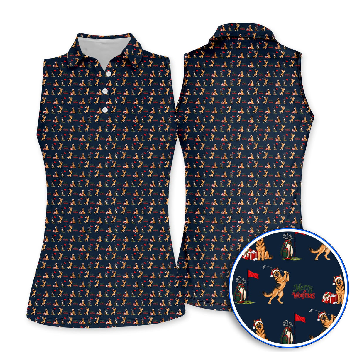 Merry Woofmas German Shepherd Golf Shirt, Christmas Dog Pattern Golf Polos, Xmas Golf Gift For Dog Lovers