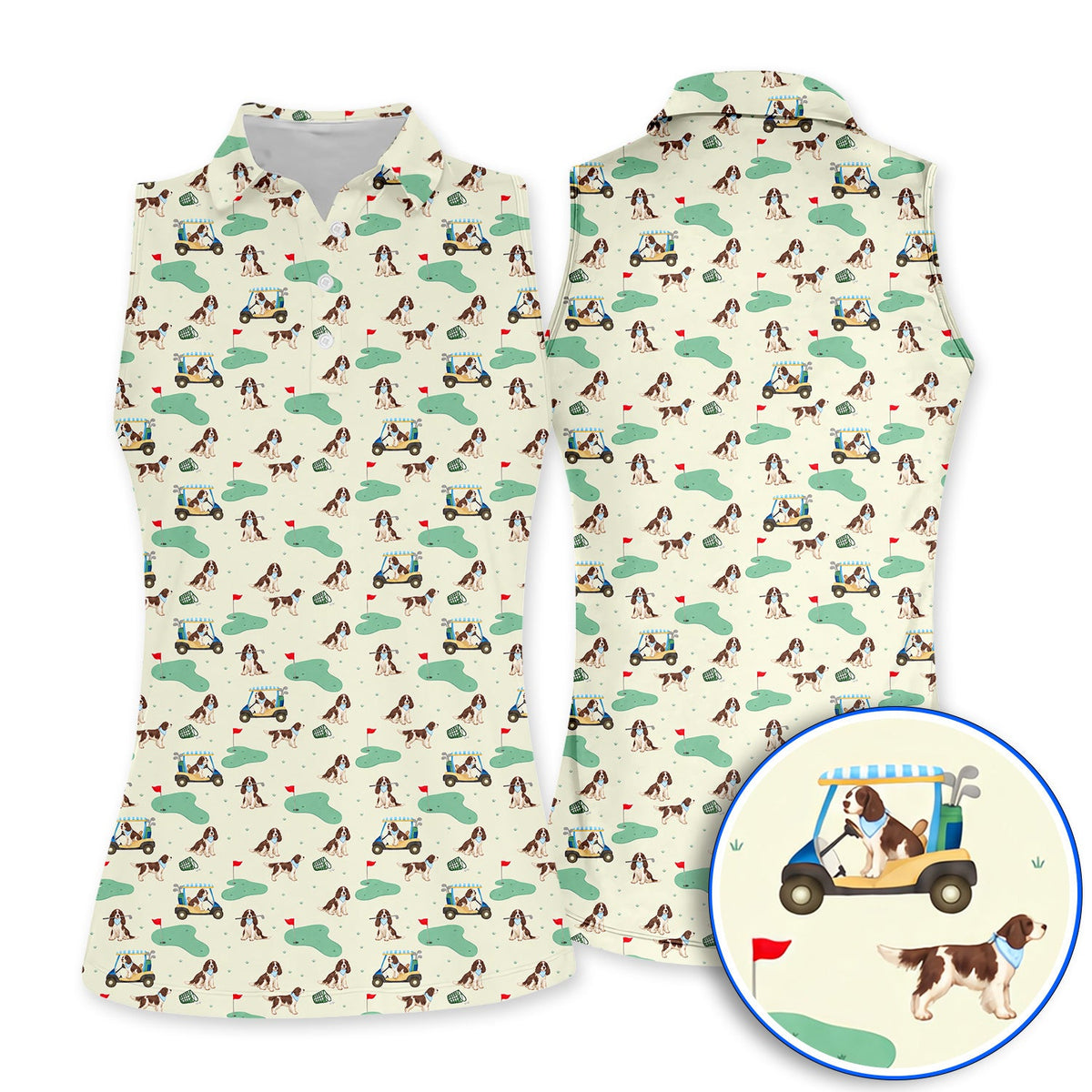English Springer Spaniel Golf Polos, Pattern Golf Shirt For Dog Lovers, Crazy Golf Gift For Golfer