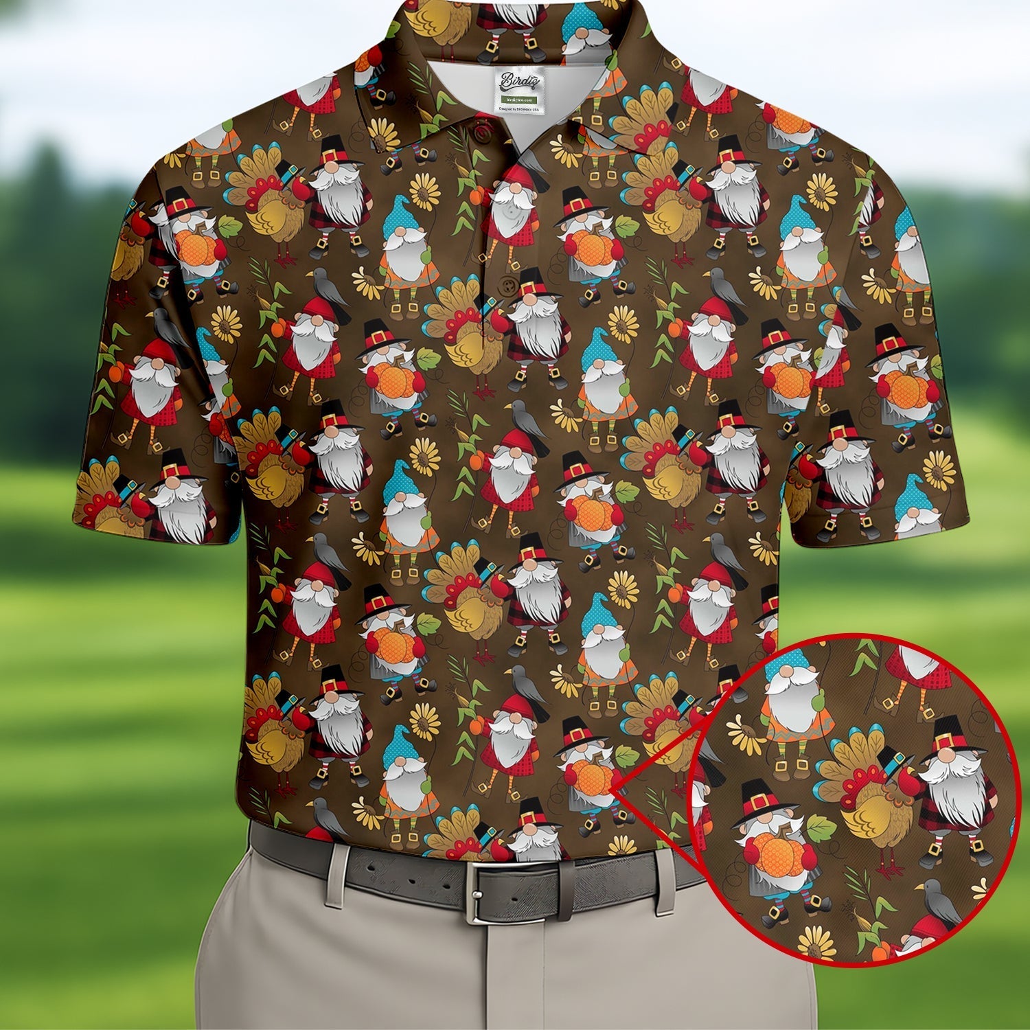 Turkey Gnome Thanksgiving Golf Tops For Men, Fun Golf Shirts For Men, Polo ShirtFor Men, Golfing Apparel