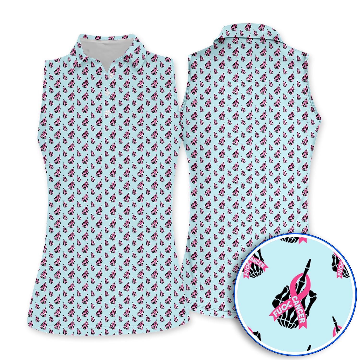 Breast Cancer Awareness Golf Polos, Pink Ribbon Pattern Golf Shirt For Breast Cancer Support, Golf Gift For Golfer