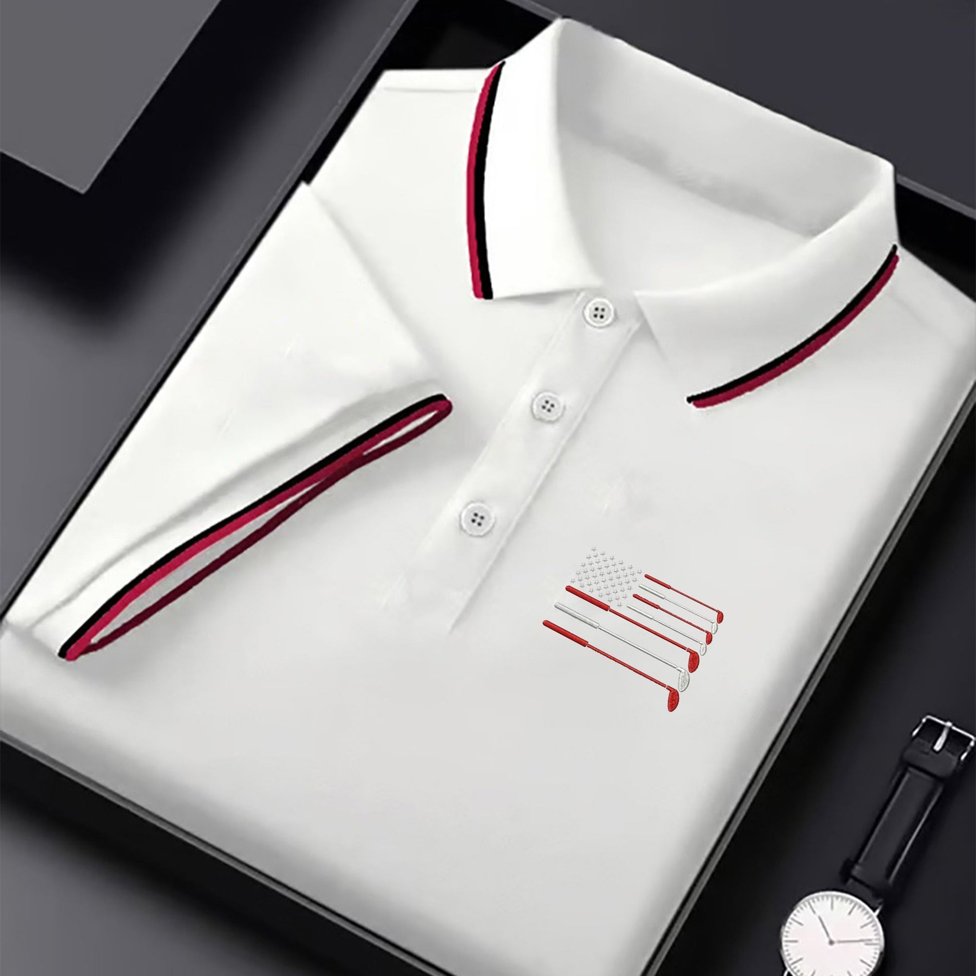 Golf Clubs US Flag Logo 250 Years White Golf Shirt, Patriotic 4th Of July Golf Shirts For Men