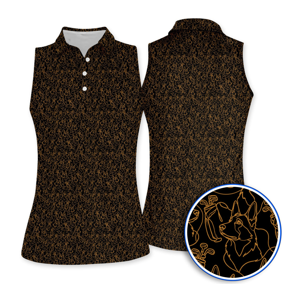 German Shepherd Line Art Golf Shirt, Crazy German Pattern Golf Shirt, Golf Gift For Golfers