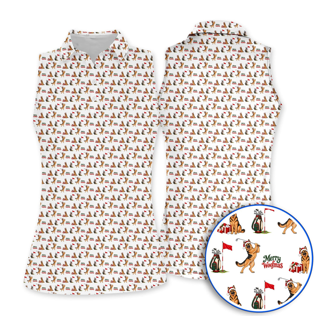 Merry Woofmas German Shepherd Golf Shirt, Christmas Dog Pattern Golf Polos, Xmas Golf Gift For Dog Lovers