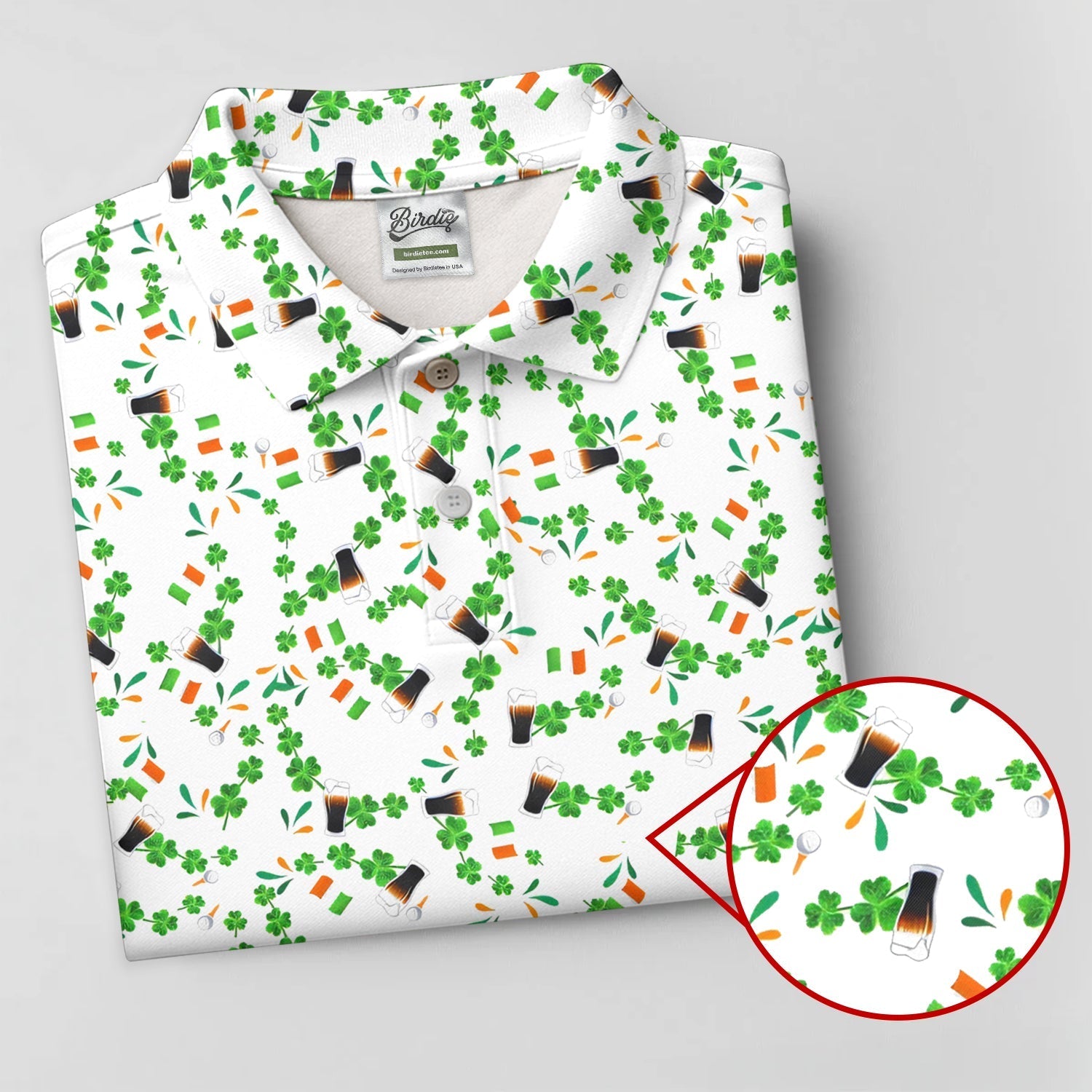 Dark Stout Beer St Patrick's Day Shamrocks White Golf Shirt, Polo ShirtFor Men, Golf Shirts For Men