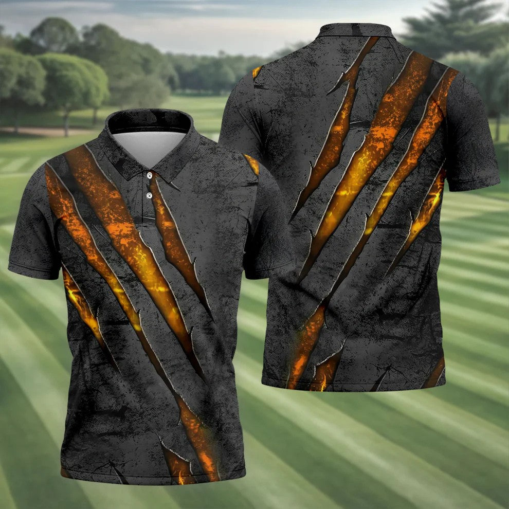 Yellow Claw Marks Hawaiian Golf Shirt, Scratch Print Men's Golf Shirt, Polo Shirts For Men
