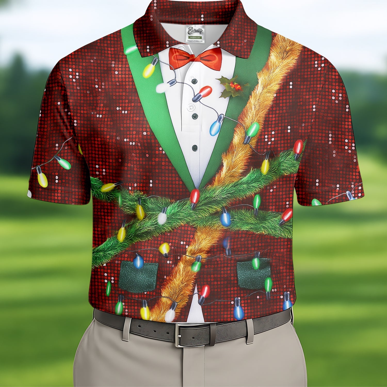 Christmas Lights Disco Ball Pattern Men's Golf Polo Shirttmas Golf Shirt, Golf Gift For Men