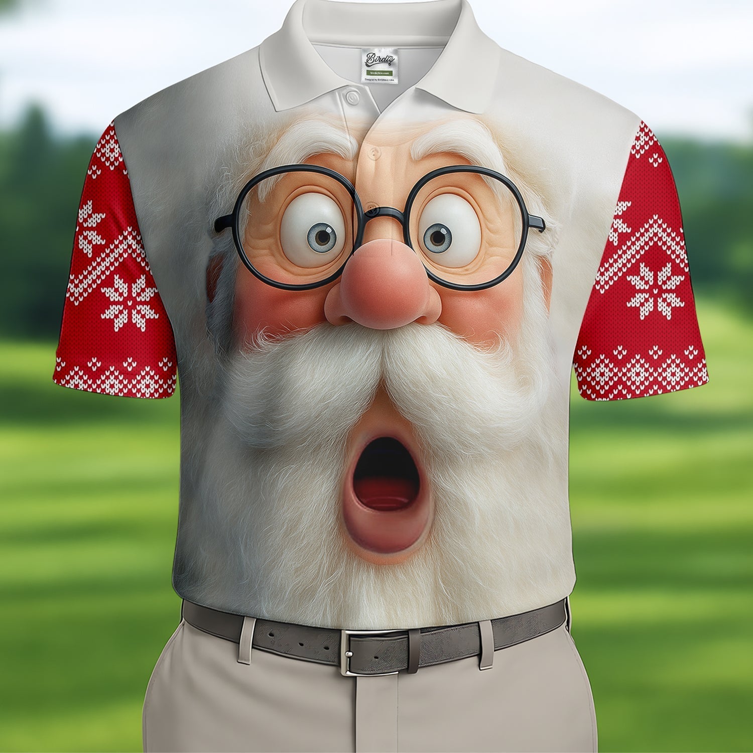 Surprised Funny Santa Claus Face Men's Golf Polo Shirtistmas Golf Shirt, Golf Gift For Men