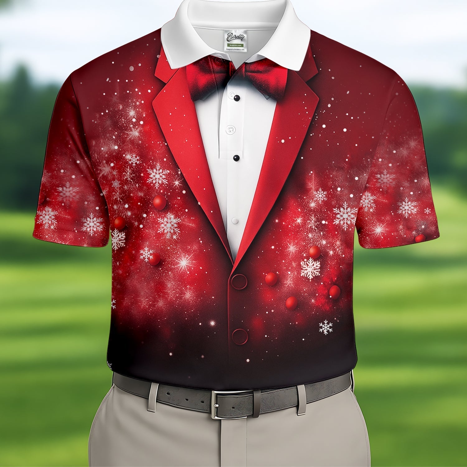 Black And Red Christmas Glitter Print Men's Golf Polo Shirtristmas Golf Shirt, Golf Gift For Men