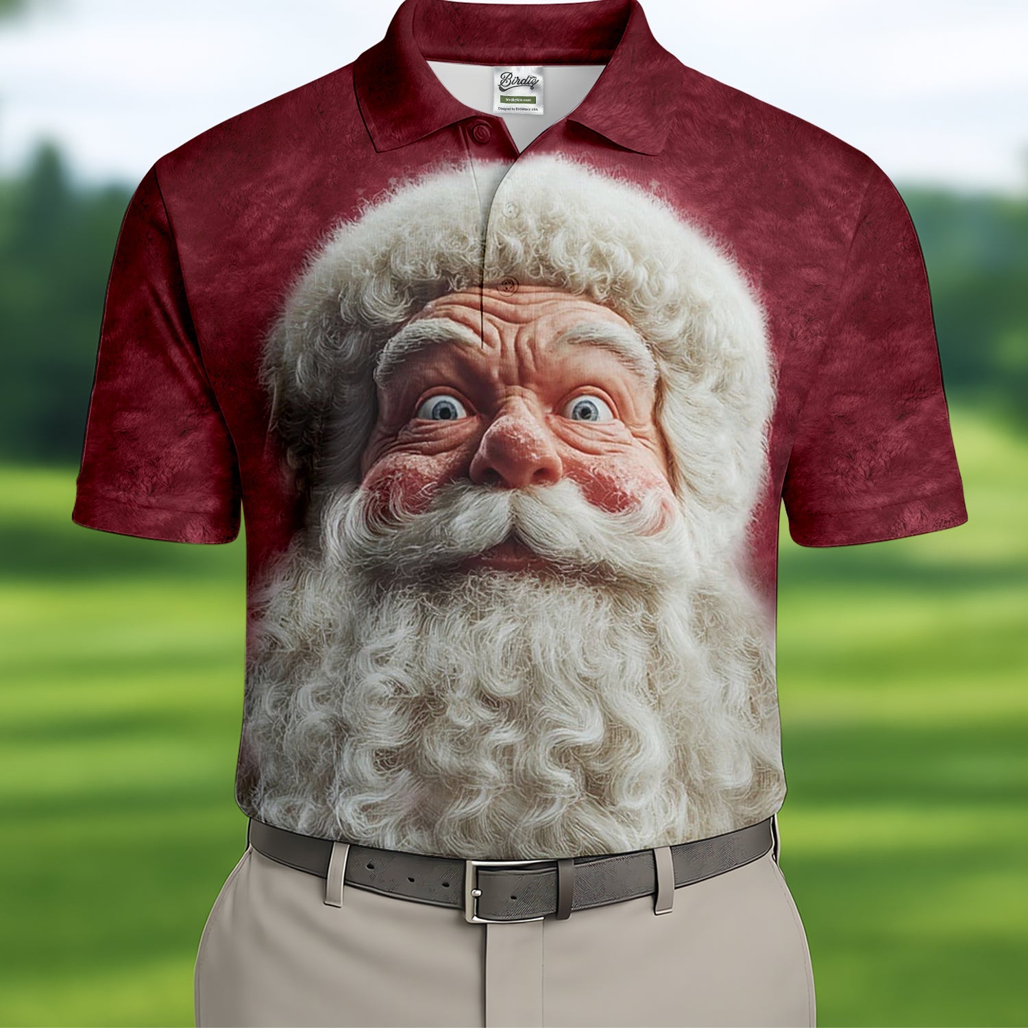 Santa Claus Face Funny Holiday Vintage Print Men's Golf Polo Shirtristmas Golf Shirt, Golf Gift For Men