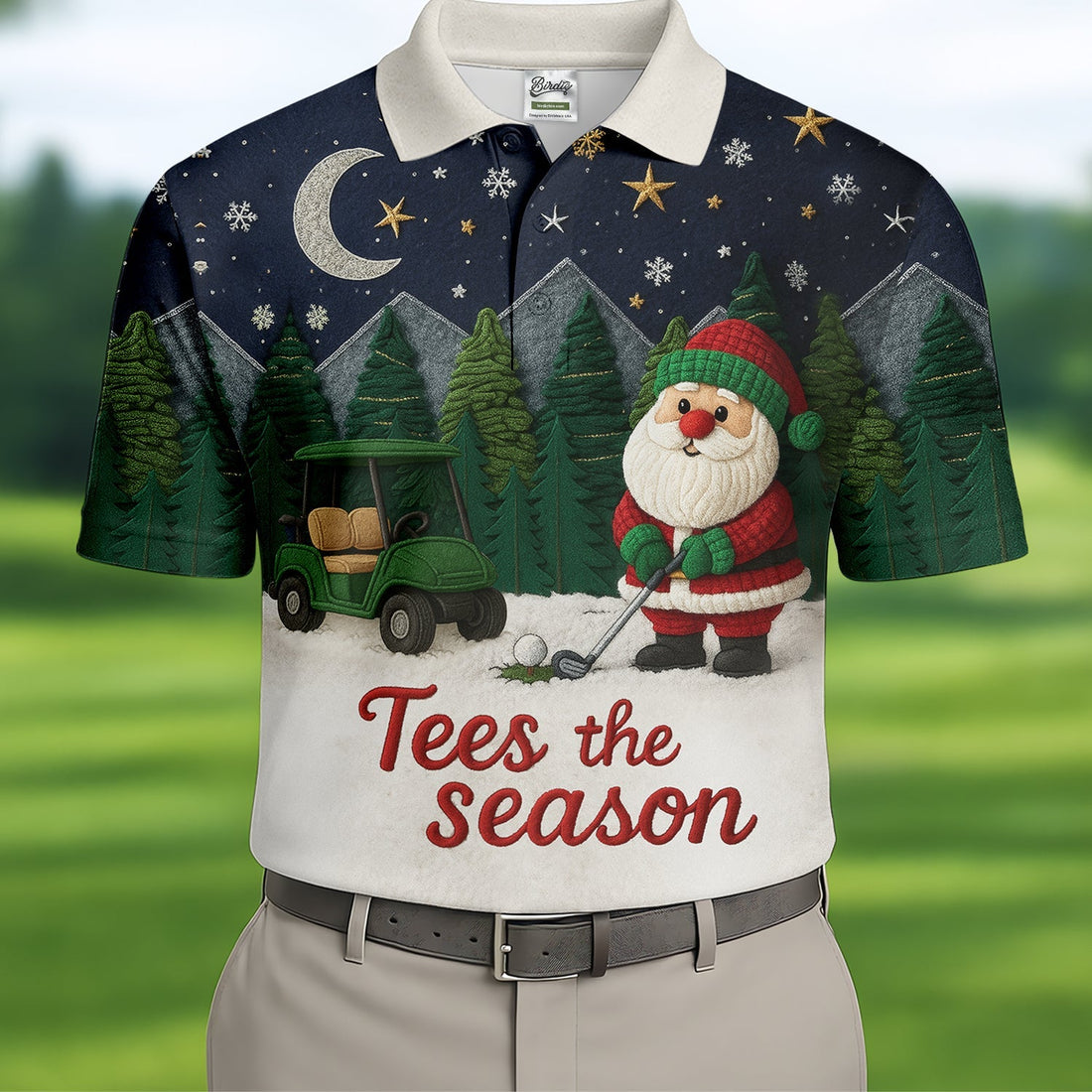Santa Golfing Tees The Season Night Theme Golf Tops For Men, Christmas Golf Shirt, Polo ShirtFor Men