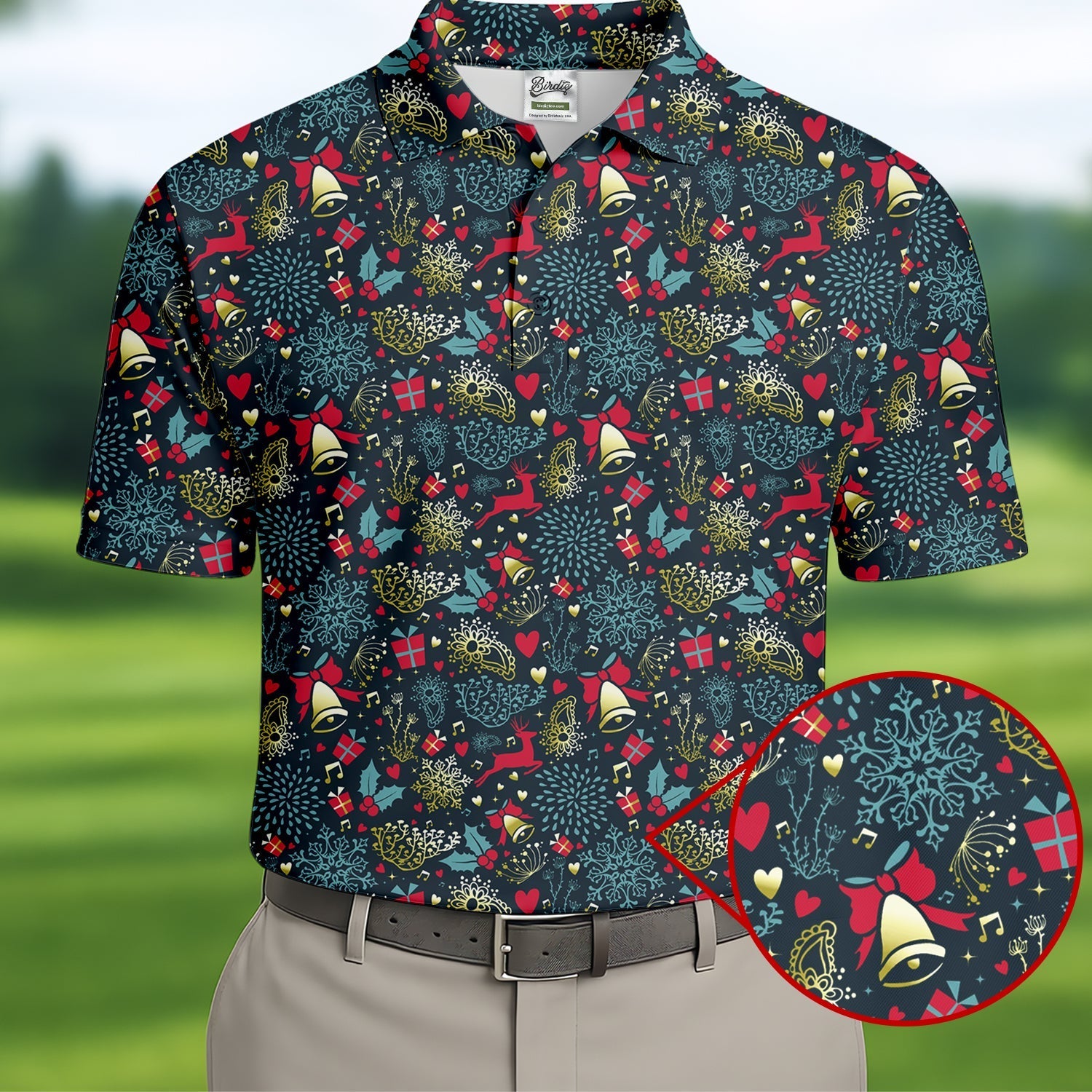 Christmas Reindeer Xmas Themed Men's Golf Polo Shirtristmas Golf Shirt, Golf Gift For Men