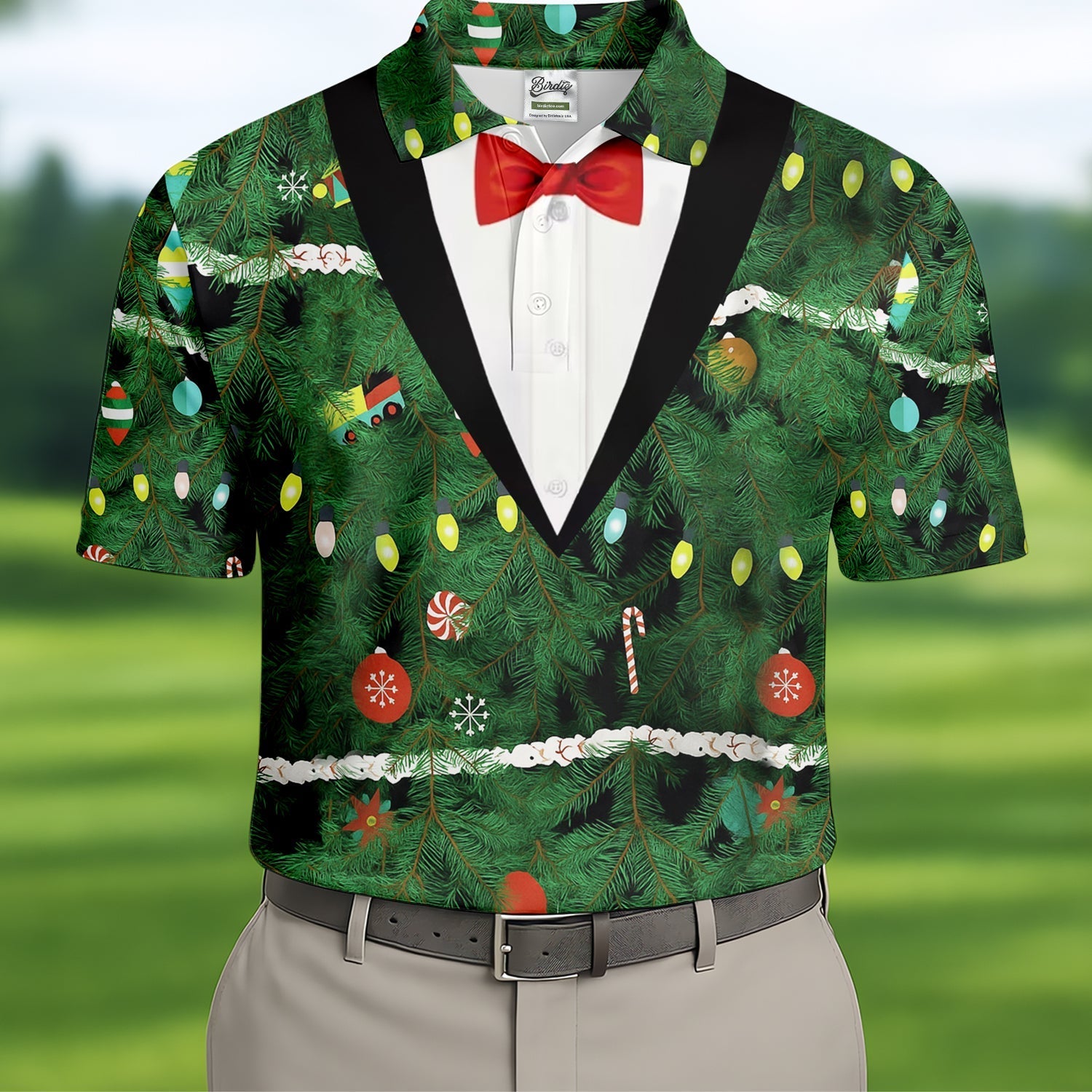 Christmas Tree Needles Green Festive Men's Golf Polo Shirt Christmas Golf Shirt, Golf Gift For Men