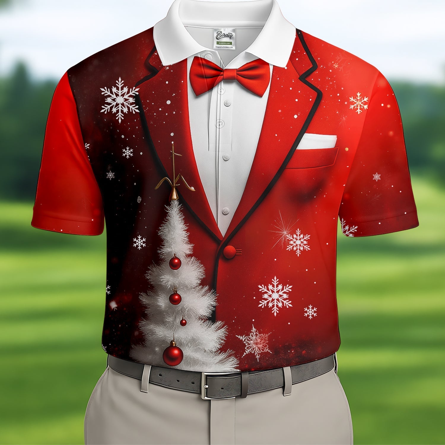 Snow Pine Tree Black And Red Christmas Men's Golf Polo Shirtristmas Golf Shirt, Golf Gift For Men