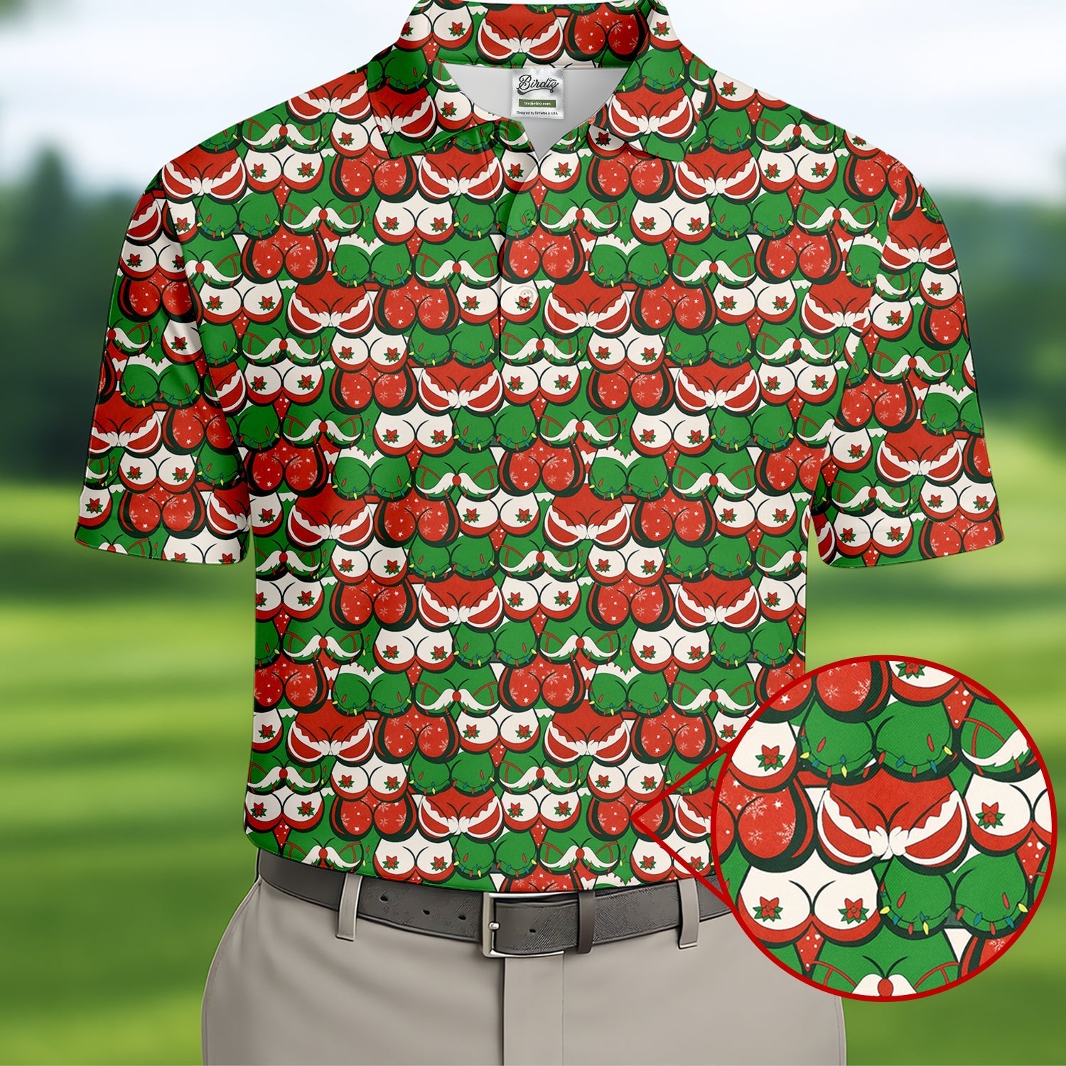 Funny Christmas Red And Green Men's Golf Polo Shirtristmas Golf Shirt, Cute Golf Outfit, Golf Gift For Men